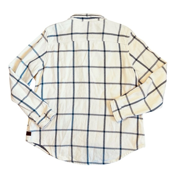 L.L. Bean Women’s L Ivory Blue Plaid 1912 Overshirt Flannel Heavyweight Shacket - Picture 8 of 15
